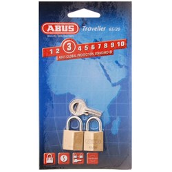 ABUS 65 Series Premium Padlock with 20mm Brass Body and 11.5mm Hardened Steel Shackle KA Twin Pack - 6520TWINSC