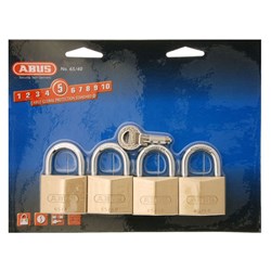 ABUS 65 Series Premium Padlock with 40mm Brass Body and 23mm Hardened Steel Shackle KA Quad Pack - 6540QUADSC