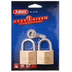 ABUS 65 Series Premium Padlock with 40mm Brass Body and 23mm Hardened Steel Shackle KA Twin Pack - 6540TWINSC