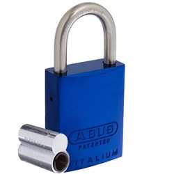 ABUS 83AL Series Premium Rekeyable Padlock with 40mm Blue Aluminium Body and 25mm Stainless Steel Shackle Less Plug - 83ALIB40BLULP