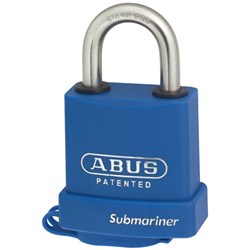 ABUS Submariner Series Premium Weatherproof Rekeyable Padlock with 53mm Blue Covered Brass Body and 25mm Stainless Steel Shackle KD - 83WPIB53NKD