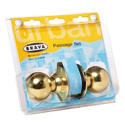 BRAVA Urban Cylindrical Passage Knob Set with Adjustable 60/70mm Backset Polished Brass Display Pack - BRC3730DP