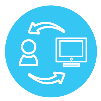 Person interacting with computer icon