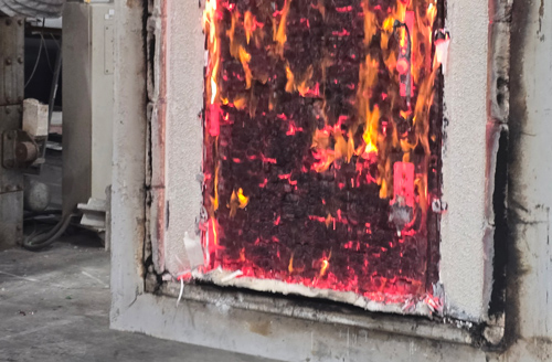 Close-up of lock during Pacific Doors fire testing