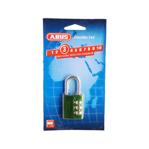 ABUS P/LOCK 145/30 GRN DP C/BLISTER 3 WHEEL COMBO