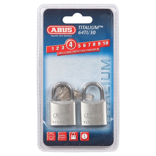 ABUS 64 Series Premium Padlock with 30mm aluminium body and 17mm hardened steel shackle KA Twin pack - 64TI30TWINSC