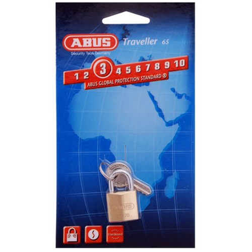 ABUS 65 Series Premium Padlock with 20mm Brass Body and 11.5mm Hardened Steel Shackle KD Display Pack - 6520C