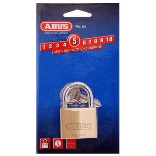 ABUS 65 Series Premium Padlock with 40mm Brass Body and 23mm Hardened Steel Shackle KD Display Pack - 6540C