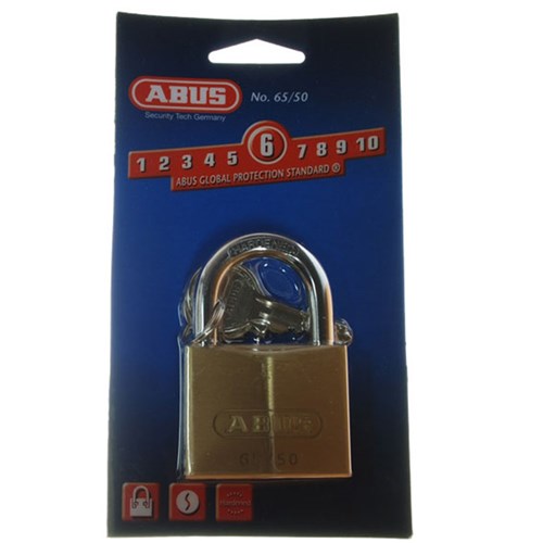 ABUS 65 Series Premium Padlock with 50mm Brass Body and 29.5mm Hardened Steel Shackle KD Display Pack - 6550C