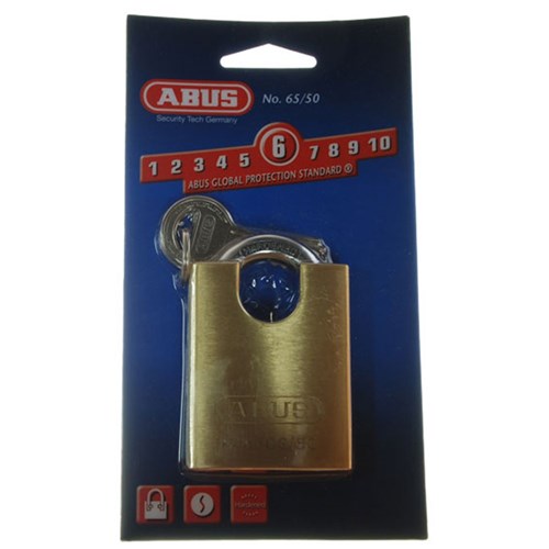 ABUS 65 Series Premium Padlock with 50mm Brass Body and 20.5mm Concealed Hardened Steel Shackle KD Display Pack - 65CS50C