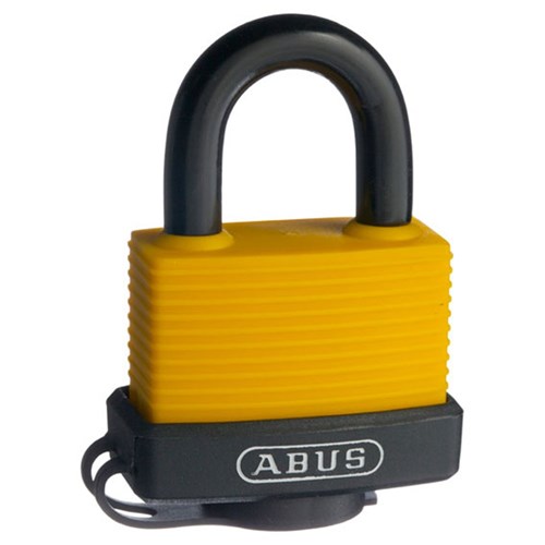 ABUS 70AL Series Weather Sealed Padlock with 45mm Construction Yellow Aluminium Body and 24mm Plastic Coated Steel Shackle KD Display Pack - 70AL45CYC