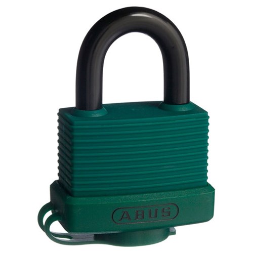 ABUS 70AL Series Weather Sealed Padlock with 45mm Military Green Aluminium Body and 24mm Plastic Coated Steel Shackle KD Display Pack - 70AL45MGC