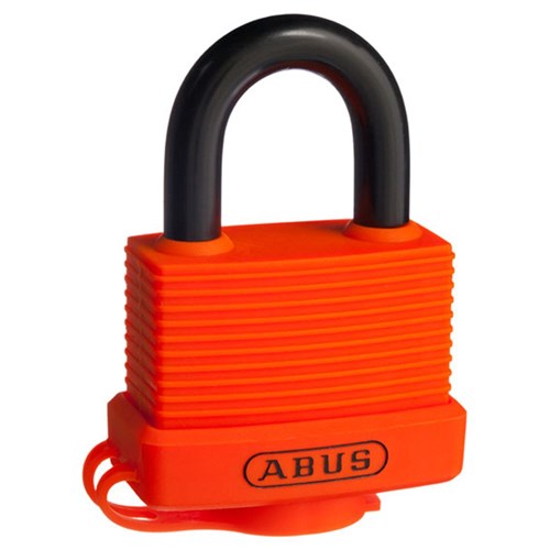 ABUS 70AL Series Weather Sealed Padlock with 45mm Rescue Orange Aluminium Body and 24mm Plastic Coated Steel Shackle KD Display Pack - 70AL45ROC