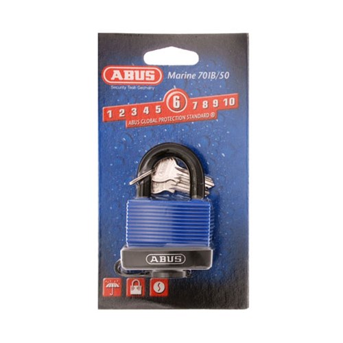 ABUS 70 Series Weather Sealed Padlock with 50mm Black Brass Body and 24mm Plastic Coated Stainless Steel Shackle KD Display Pack - 70IB50C