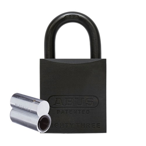 ABUS 83 Series MAX Premium Rekeyable Padlock with 45mm Black Scratch Resistant Brass Body and 25mm Black Hardened Steel Shackle Less Plug - 8345MAXLP