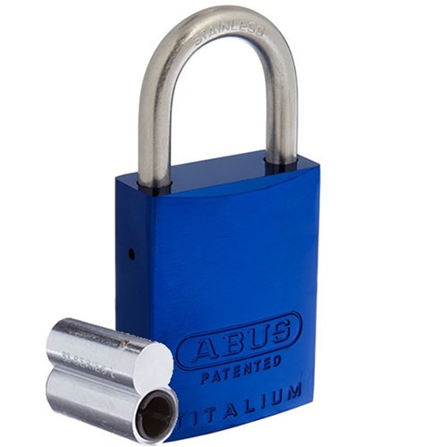 ABUS 83AL Series Premium Rekeyable Padlock with 40mm Blue Aluminium Body and 25mm Stainless Steel Shackle Less Plug - 83ALIB40BLULP