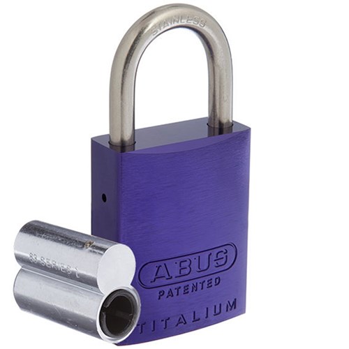 ABUS 83AL Series Premium Rekeyable Padlock with 40mm Purple Aluminium Body and 25mm Stainless Steel Shackle Less Plug - 83ALIB40PURLP