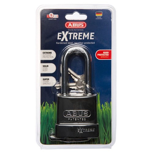 ABUS Extreme Series Premium Weatherproof Rekeyable Padlock with 63mm Black Covered Hardened Steel Body and 63mm Hardened Steel Shackle KD Display Pack - 83WP63HB63NC