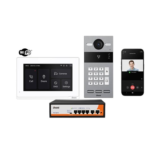 Dnake White IP Video Door Intercom Kit with 7-Inch WiFi Touchscreen Monitor, Keypad Door Station & PoE Switch - IPK06-White