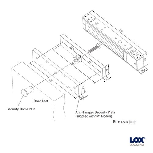 LOX Single Electro Magnetic Lock Slimline 280kg Non-Monitored - EM3500