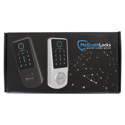 McGrath Locks Kedron Smart Deadbolt, Tempered Glass Screen with Fingerprint, Satin Nickel Finish with 60/70mm Adjustable Bolt