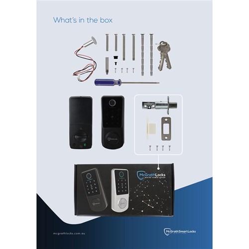 McGrath Locks Kedron Smart Deadbolt, Tempered Glass Screen with Fingerprint, Satin Nickel Finish with 60/70mm Adjustable Bolt