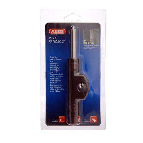 ABUS PATIO BOLT PB92 LW4 DP with SS BOLT/SCREWS & REKEYABLE BRN